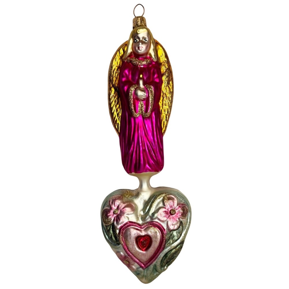 Christopher Radko Glass Pink Angel Heart Ornament, Easter Valentines, Christmas